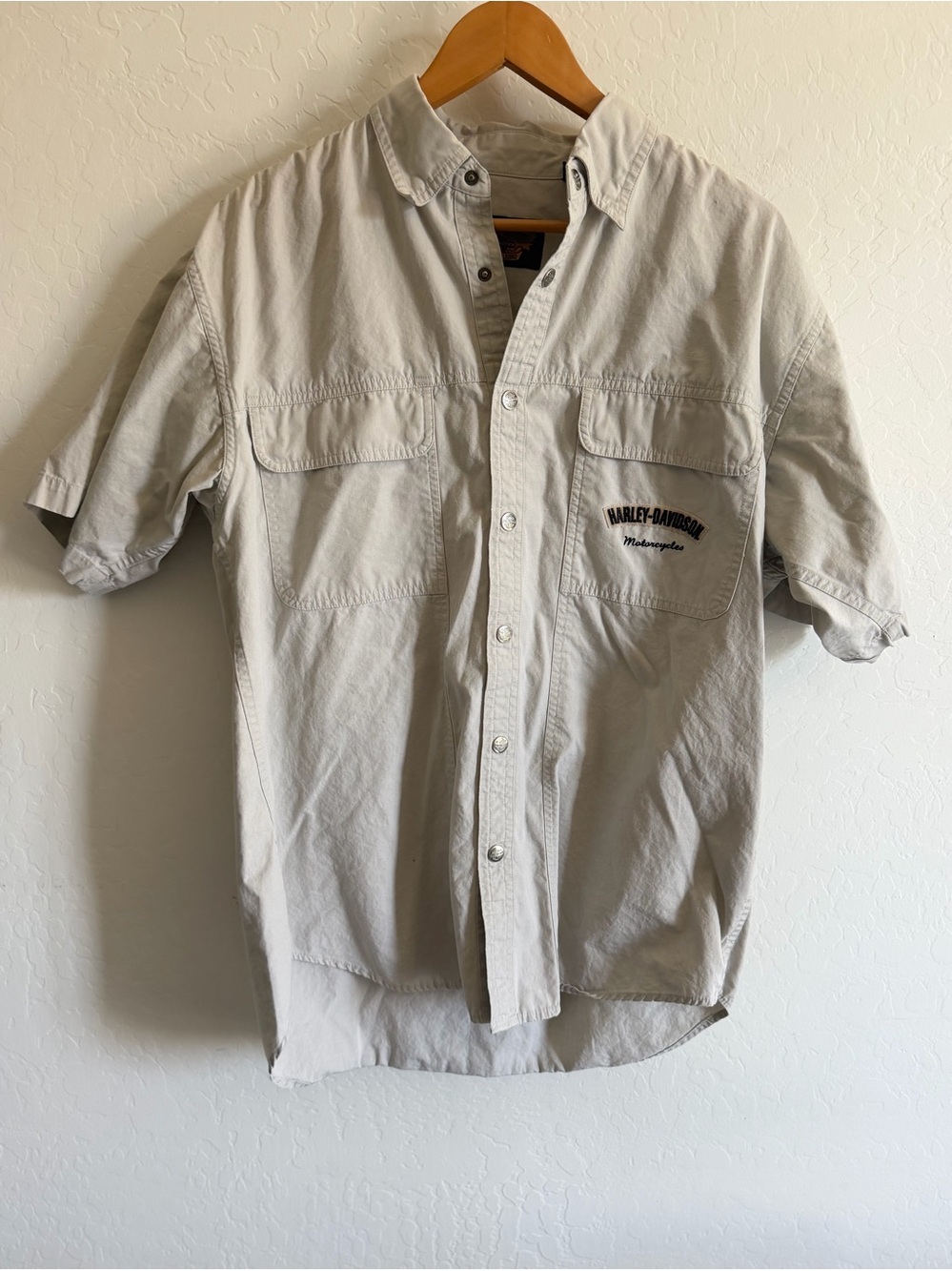 Harley-Davidson An American Legend Ripstop Short Sleeve Button Up Shirt Tan L